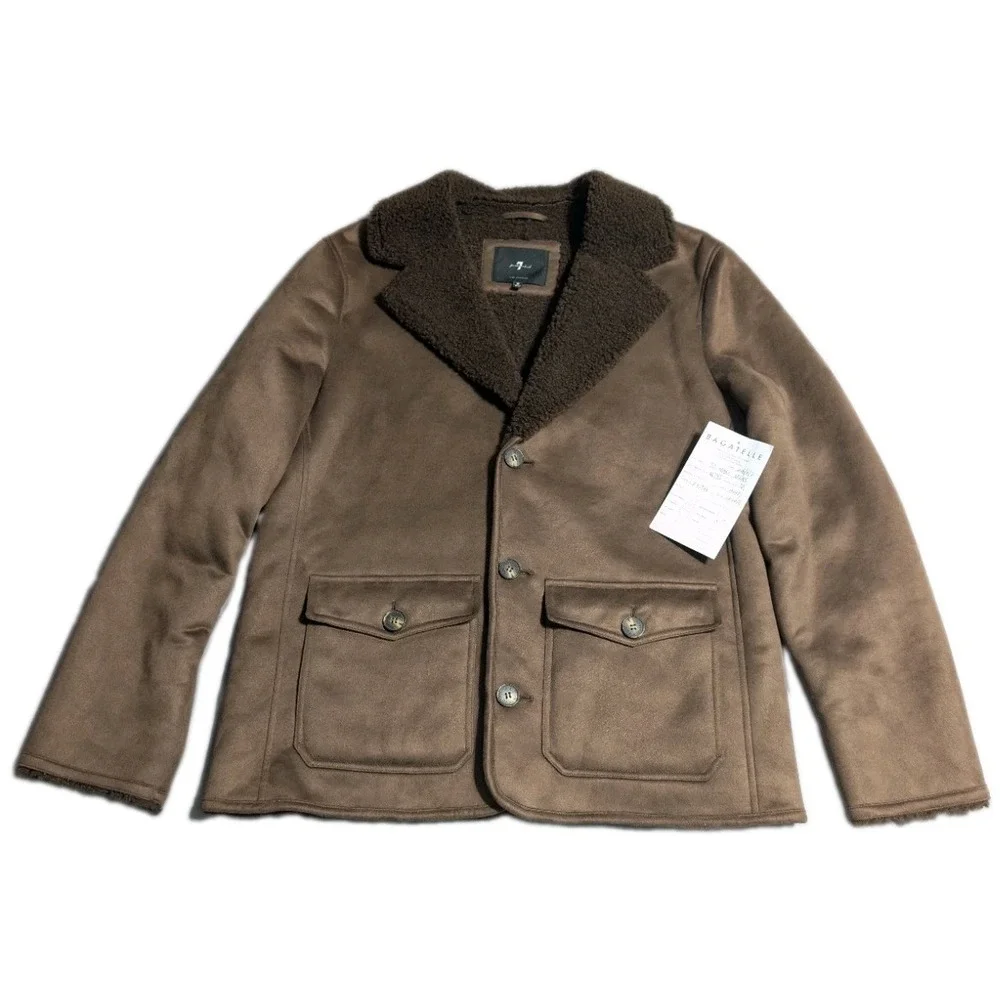 7 For All Mankind Mens M Brown Faux Shearling Sherpa Jacket Coat TJ Maxx Sample